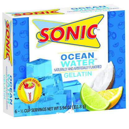 Sonic Gelatin Green Apple, Watermelon, Ocean Wave, Cherry Limeade 3.94oz Pack of 4