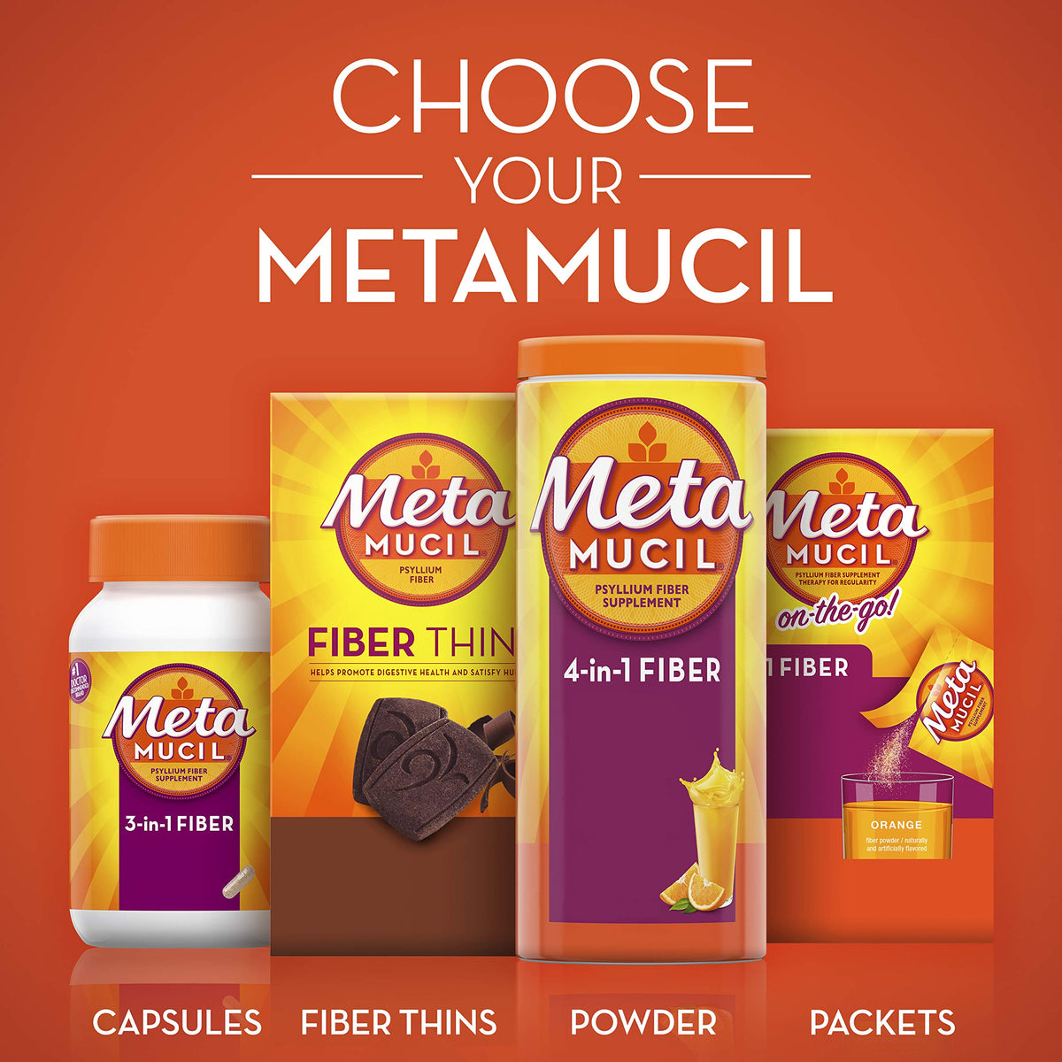 Metamucil, Daily Psyllium Husk Powder Supplement with Real Sugar, 4-in-1 Fiber