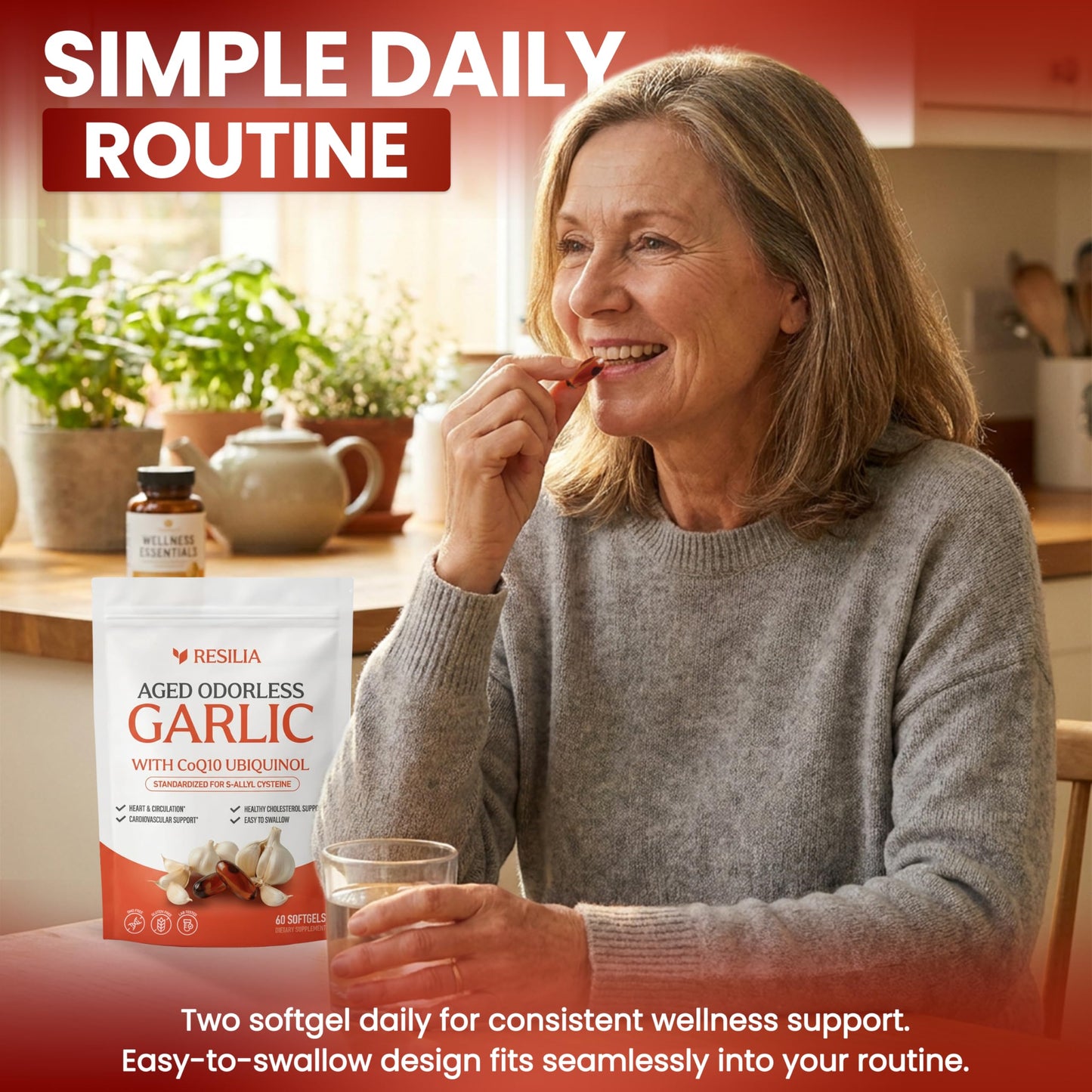 Resilia Garlic Extract 600mg Softgels (60ct) – Odorless Aged Garlic with CoQ10 Ubiquinol & Vitamin K2 as MK-7 – 20-Month Matured, Standardized for S-Allyl Cysteine - Heart & Immune Support