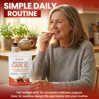 Resilia Garlic Extract 600mg Softgels (60ct) – Odorless Aged Garlic with CoQ10 Ubiquinol & Vitamin K2 as MK-7 – 20-Month Matured, Standardized for S-Allyl Cysteine - Heart & Immune Support