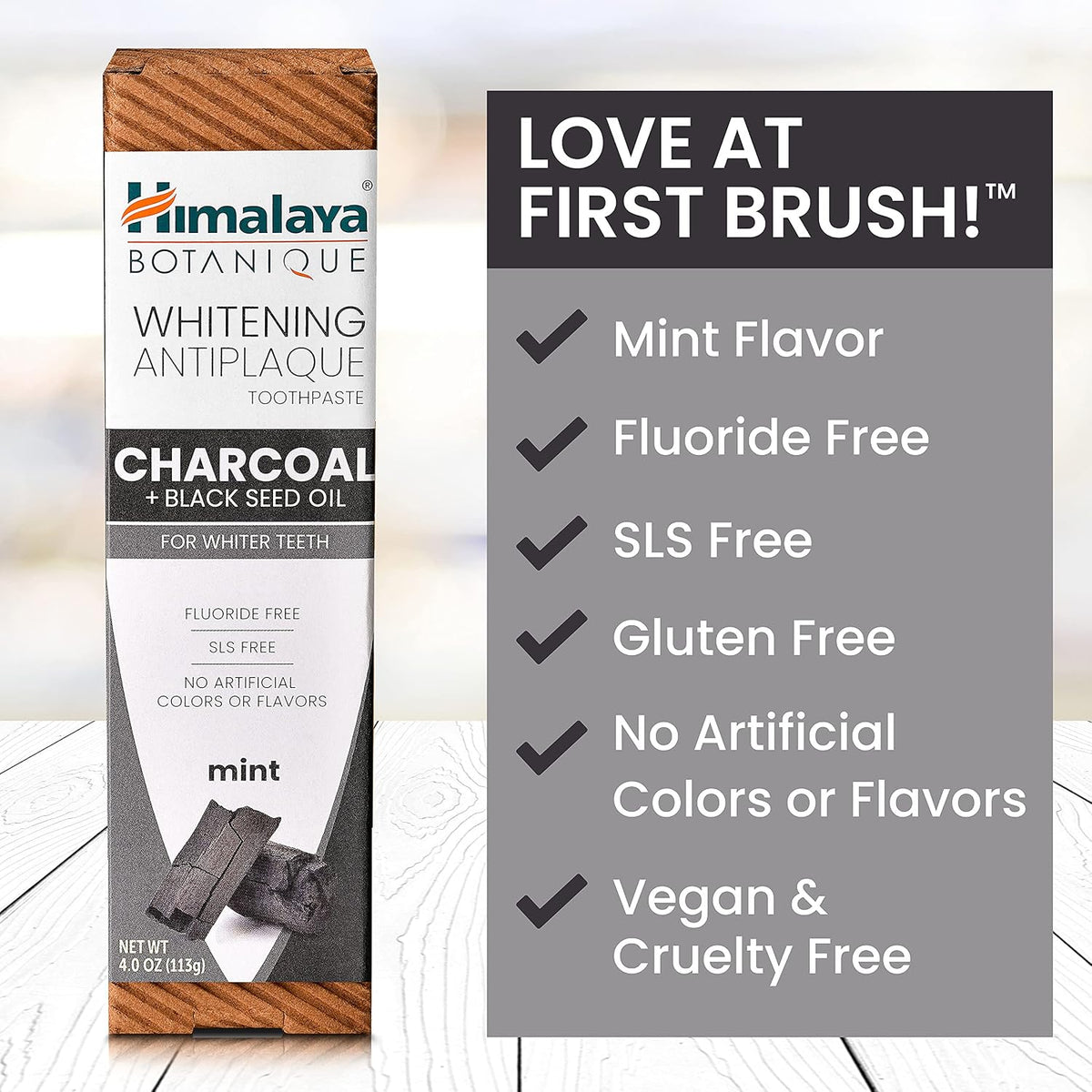 Himalaya Botanique Whitening Antiplaque Charcoal Toothpaste, 4 oz, 2 Pack
