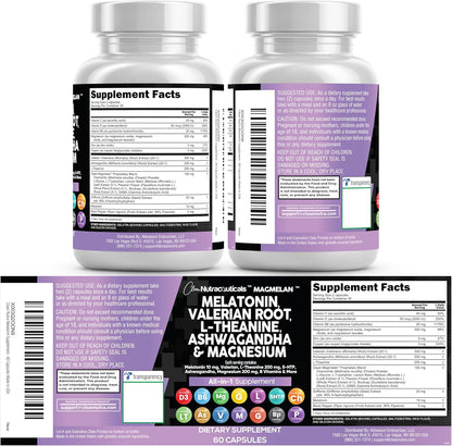 Clean Nutraceuticals Melatonin 10mg Valerian Root L Theanine 200mg Ashwagandha - Sleep Support for Women & Men with Magnesium Complex, Lemon Balm, Chamomile, & Passion Flower - 60 Caps