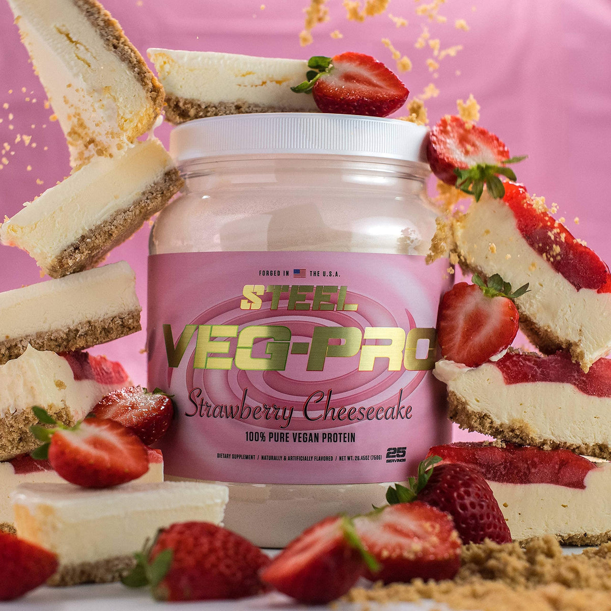 Steel Supplements Veg-PRO | Vegan Protein Powder, Strawberry Cheesecake | 25 Servings