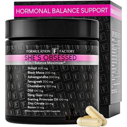 Formulation Factory Hormone Balance for Women - She's Obsessed Vitality Complex with Maca Root & Ashwagandha - Libido & Mood Support - 120 Capsules, 2 Month Supply