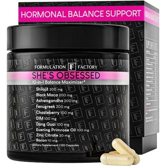 Formulation Factory Hormone Balance for Women - She's Obsessed Vitality Complex with Maca Root & Ashwagandha - Libido & Mood Support - 120 Capsules, 2 Month Supply