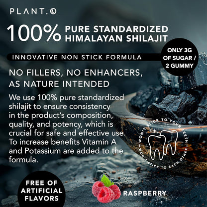 Shilajit Gummies for Men & Women | 5000mg Extra Stength Pure Himalayan Extract 100% Natural Raspberry Flavor | 85+ Trace Minerals & Fulvic Acid to Enhance Energy and Immune Support, 60 Ct