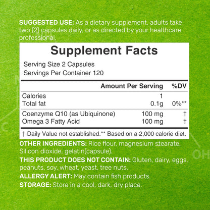 DEAL SUPPLEMENT CoQ10 100mg with Omega 3 100mg, 240 Capsules | Bioavailable Coenzyme Q10 Formula | Non-GMO