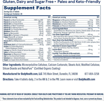 BodyHealth Multi Complete (120 Ct) Daily Multivitamin for Men and Women with Whole Foods, Minerals, Antioxidants, Organic Green Food Concentrates, and Liver Detox Extracts, Non GMO