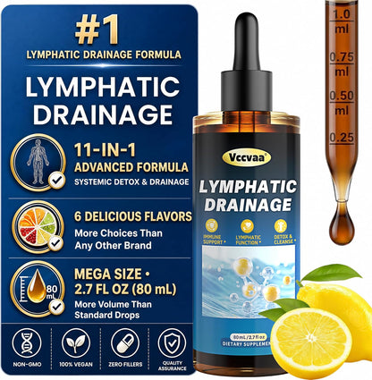 Lymphatic Drainage Drops - Organic Lymphatic Drops, Herbal Liquid Support for Natural Fluid Balance & Immunity - Burdock Root, Elderberry & Calendula -Lemon Flavor, 2.7 Fl Oz