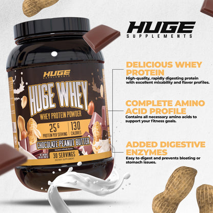 Huge Supplements Whey Protein Concentrate Powder - 25g Protein Per Serving
