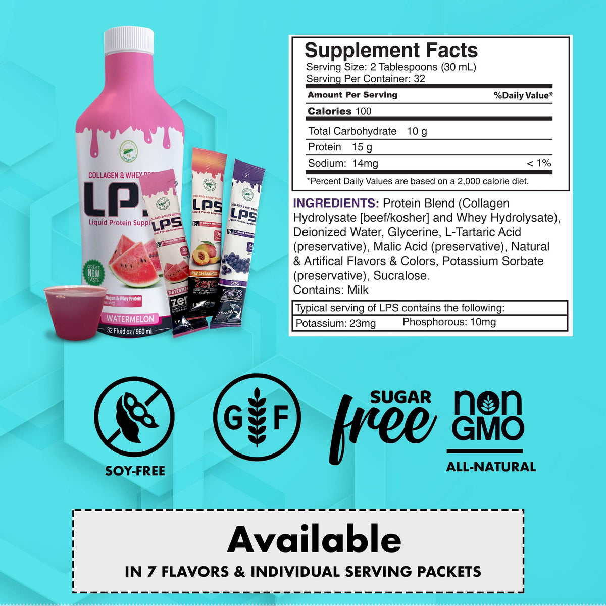 Nutritional Designs LPS Liquid Collagen & Whey Protein Supplement - Non-GMO Drink