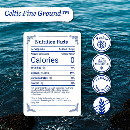 Celtic Sea Salt Fine Ground – Unrefined Mineral Salt, Sustainably Harvested, GMP Certified, Lab Tested – Baking, Cooking, Hydration, Everyday Use – 1 lb Resealable Bag
