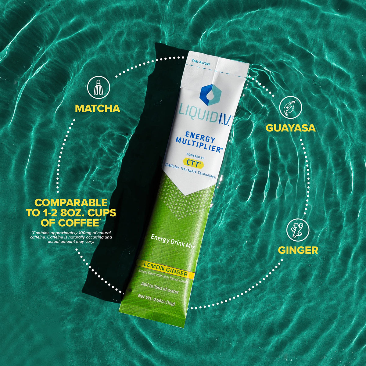 Liquid I.V. Hydration + Energy Multiplier - Lemon Ginger - Hydration Powder Packets