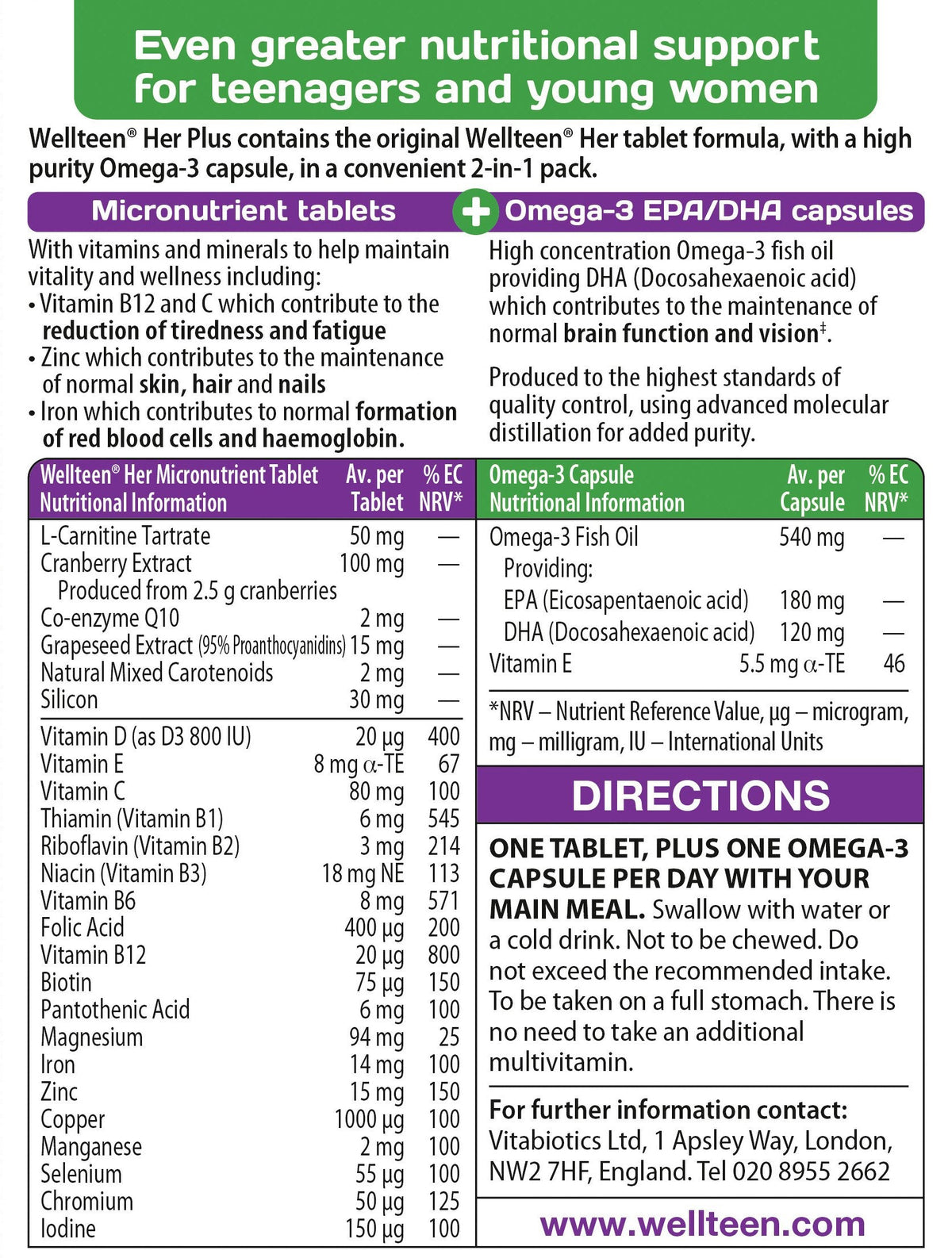 Vitabiotics Wellteen Her Plus - 56 Tablets/Capsules, 56 Count (Pack of 1)