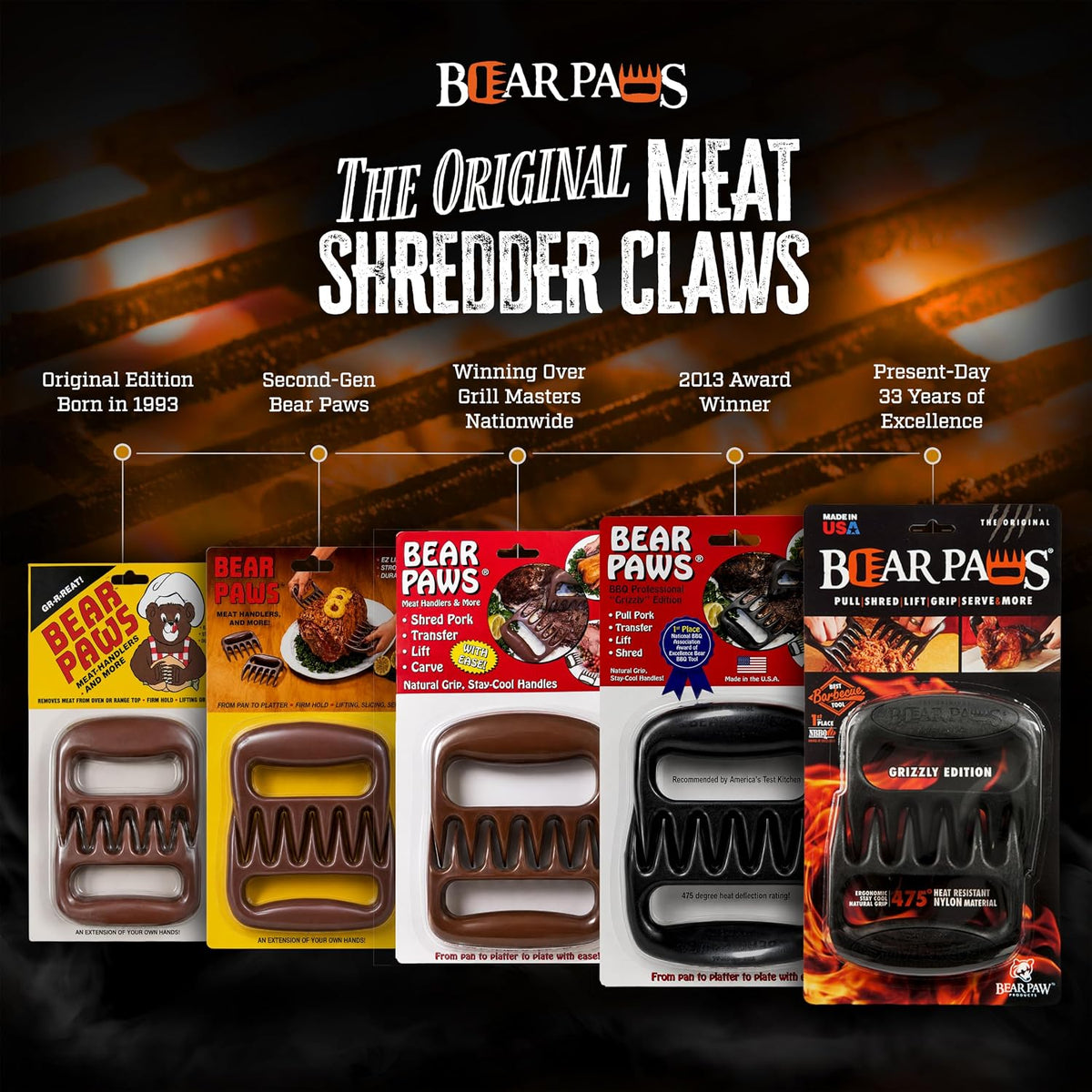 Bear Paws Meat Claws - The Original BBQ Meat Shredder Claws - Black