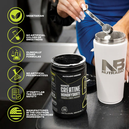 NutraBio Pure Micronized Creatine Monohydrate Powder Supplement, Unflavored, (300 g) - Supports Bulk Muscle Energy, Recovery, and Strength - HPLC Tested Creatine Powder Supplement for Men and Women