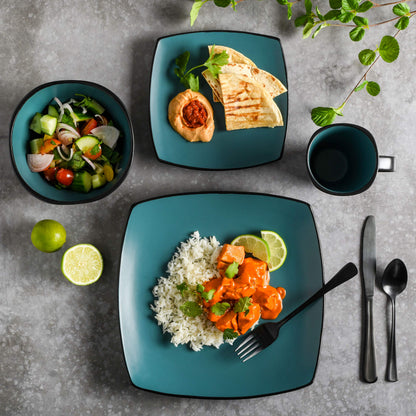 Gibson Soho Lounge Square Reactive Glaze Stoneware Dinnerware Set, Service for 4