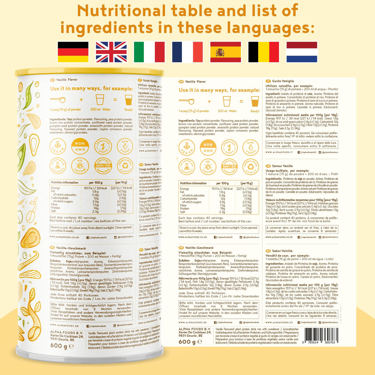 Vegan Protein Powder - Muscle Building Powder with Amino Acids - Plant Based Protein Shake