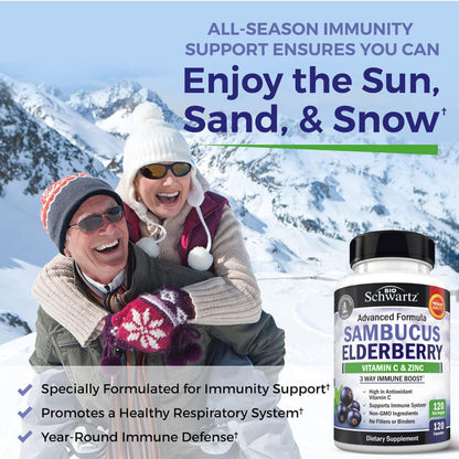 Elderberry Capsules with Zinc and Vitamin C for Adults, 60 Count