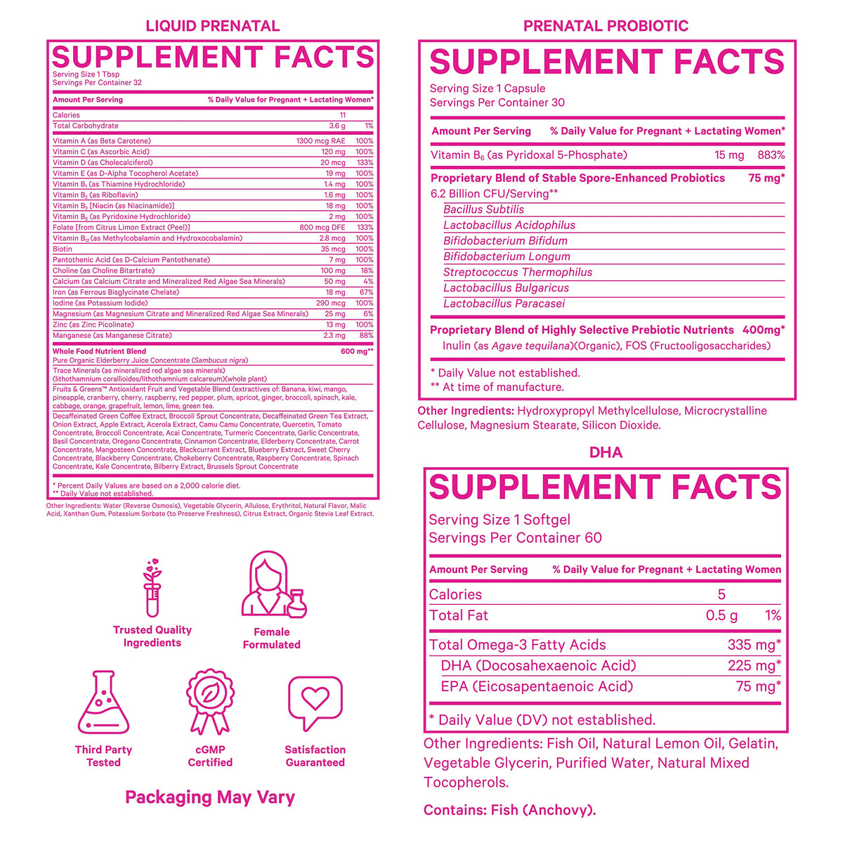 Pink Stork Liquid Prenatal Vitamin Bundle: Liquid Prenatal Vitamin with DHA and Folic Acid + Pro + DHA