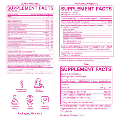 Pink Stork Liquid Prenatal Vitamin Bundle: Liquid Prenatal Vitamin with DHA and Folic Acid + Pro + DHA