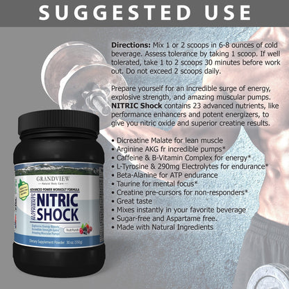 N Shock- Pre Workout Powder, x10 Strength, 44 Servings, (Fruit Punch) Boost Energy, Increase Endurance and Focus, Beta-Alanine, 175mg Caffeine, Citrulline Malate, Nitric Oxide Booster - Keto Friendly