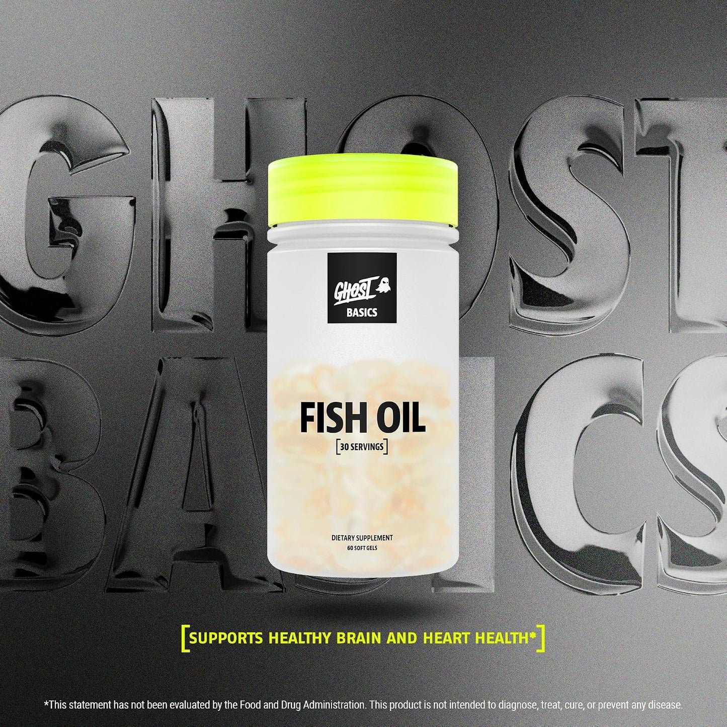 GHOST Basics Fish Oil Supplement, 3000MG Daily Omega 3 Fatty Acids with DHA & EPA for Brain, Heart Health & Immunity Support - Gluten-Free & Soy-Free - 60 Enteric Coated Softgels