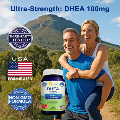 DHEA 100mg Supplement – 200 Capsules – High Potency Dehydroepiandrosterone for Men and Women – Max Strength Pills for Brain Health, Energy, and Immune Function – Formulated in USA, Third-Party Tested