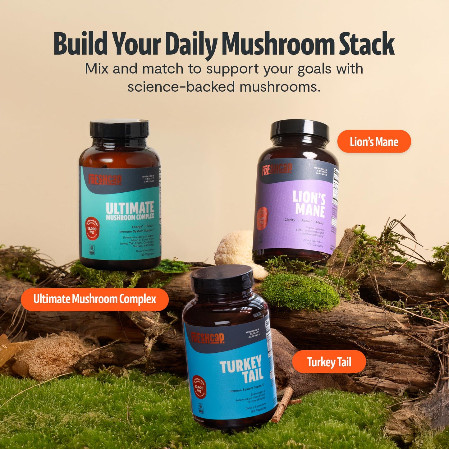 FreshCap Mushrooms Premium Organic Lions Mane Capsules - 14:1 Fruiting Body Extract with 31% Beta-Glucans - 3rd-Party Tested Nootropic for Clarity, Focus & Cognitive Support (120 Capsules)