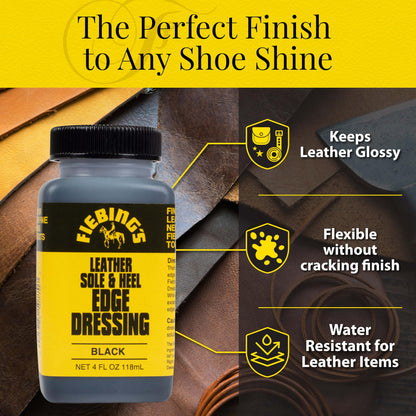 Fiebing's Leather Sole & Heel Edge Dressing (4 oz) - High Gloss, Protective Shoe Dressing Polish - Includes Brush Applicator