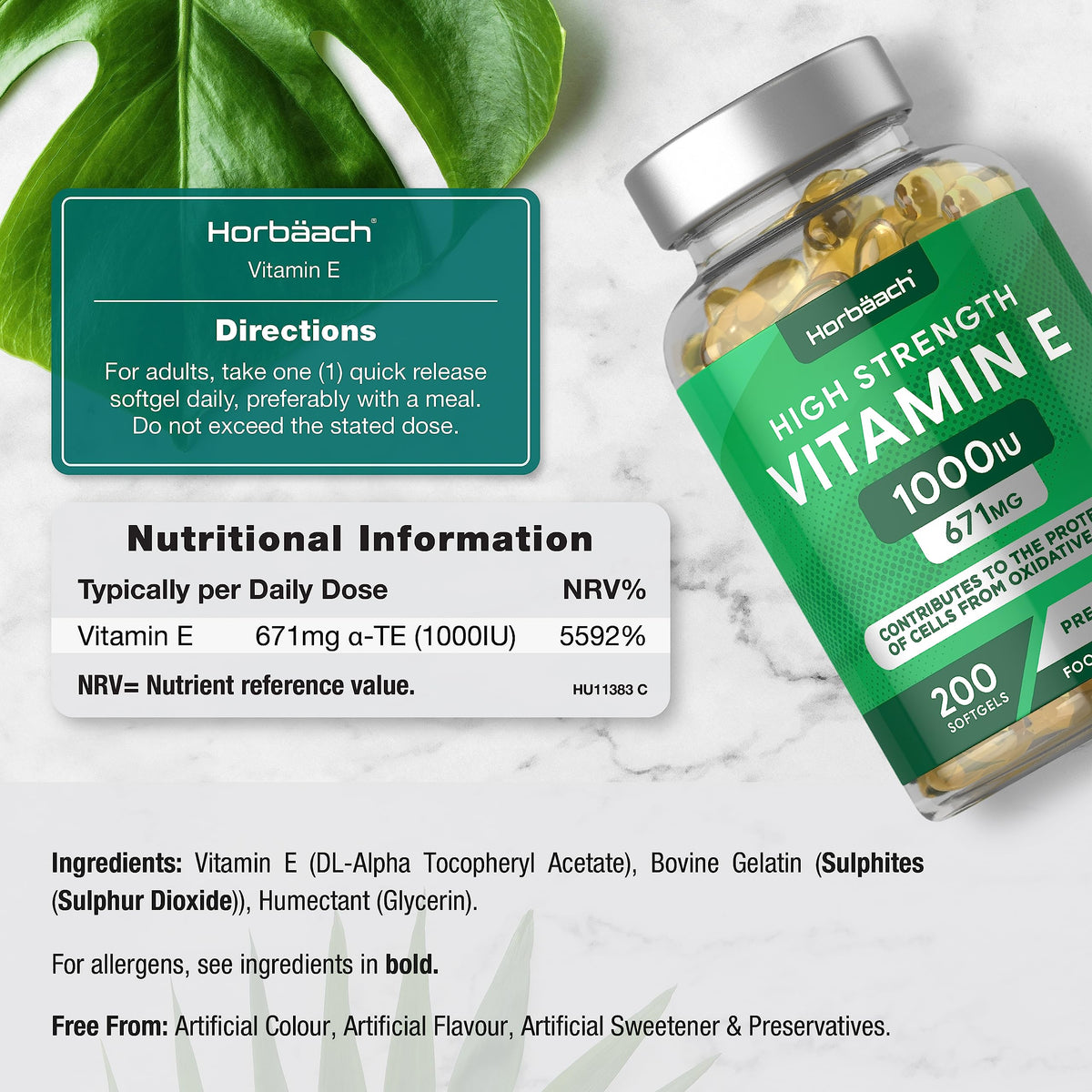 Vitamin E Capsules 1000iu | 200 Count | High Strength Vitamin E as DL-Alpha Tocopheryl