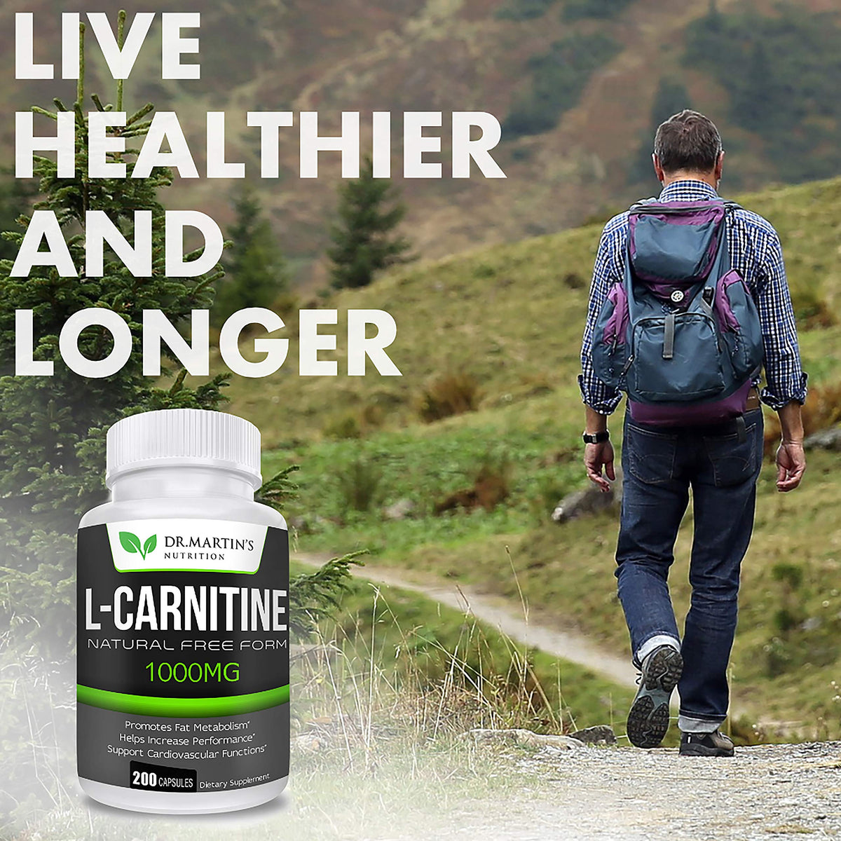 DR. MARTIN'S NUTRITION Extra Strength L-Carnitine - 200 Capsules - 1000mg Per Serving