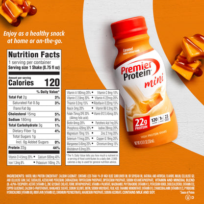 Premier Protein Shake MINIs, Caramel, 22g Protein, 120 Calories, 1g Sugar, 8.75fl oz