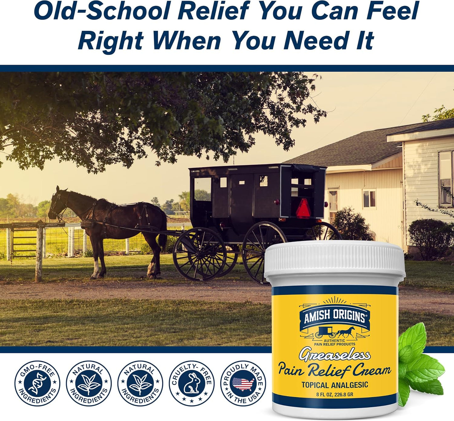 Amish Origins Pain Relief Cream, Maximum Strength Deep Penetrating for Joint, Muscle, Knee, Back, Feet, Hand, Ankle, Aches, 8 fl oz (Pack of 1)