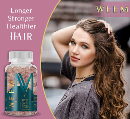 WEEM Hair Skin and Nails Gummies - Supports Healthy Hair - Vegan biotin Vitamins