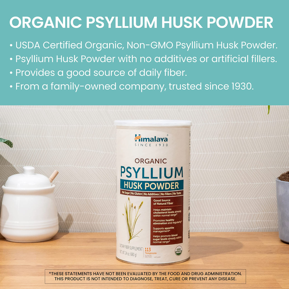 Himalaya Organic Psyllium Whole Husk Fiber Supplement,Unflavored,12 oz