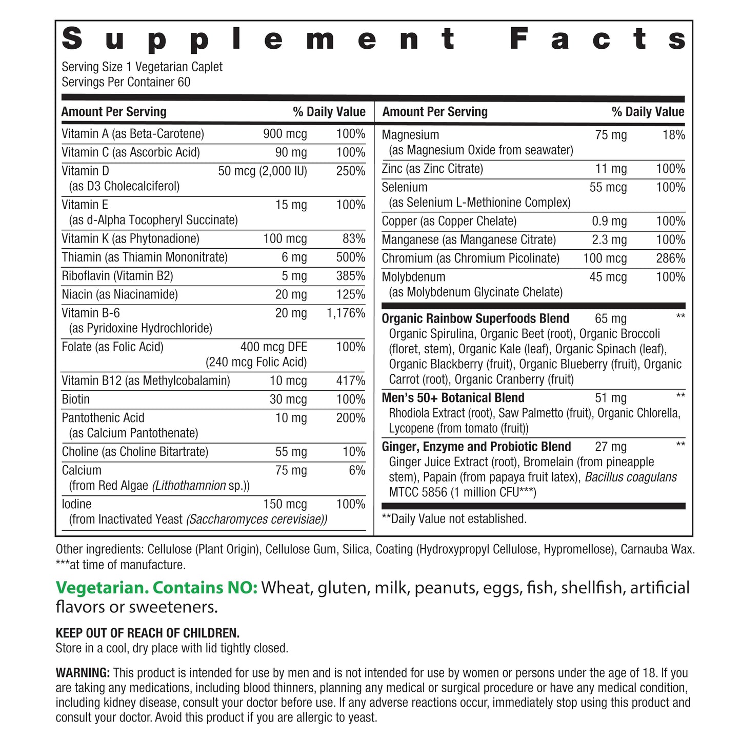 Rainbow Light Mens Multivitamin One + for 50 Plus | 150 Caplets | Supports Muscle Health | with Vitamins C, D, and Zinc | Real Food Nutrients, Digestive Enzymes & Probiotics