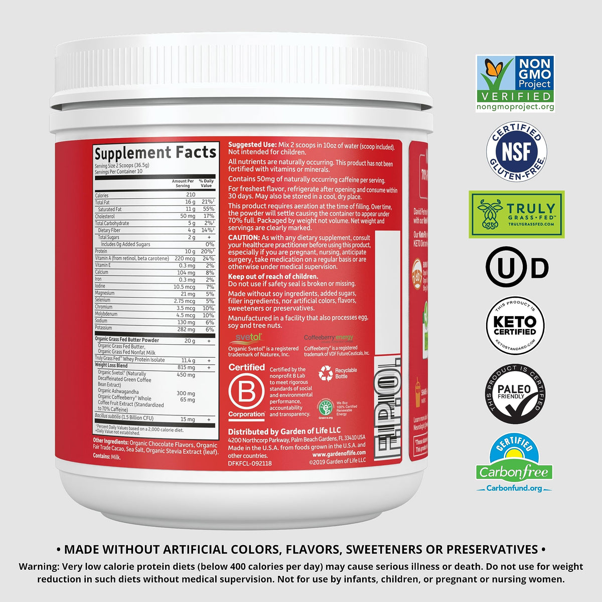 Garden of Life Dr. Formulated Keto Fit Weight Loss Shake - Chocolate Powder, 10 Servings