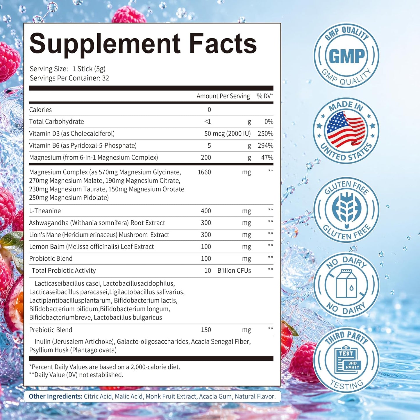 PrimeCalm Drink Mix | Cortisol Reducer* Stress Mood & Sleep Aid with Magnesium Glycinate, Ashwagandha, L-Theanine, 10B Probiotic, No Sugar, 32 Ct.