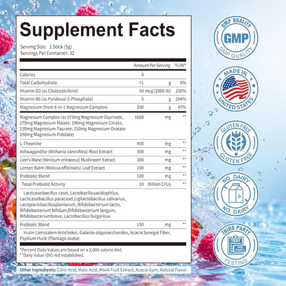 PrimeCalm Drink Mix | Cortisol Reducer* Stress Mood & Sleep Aid with Magnesium Glycinate, Ashwagandha, L-Theanine, 10B Probiotic, No Sugar, 32 Ct.