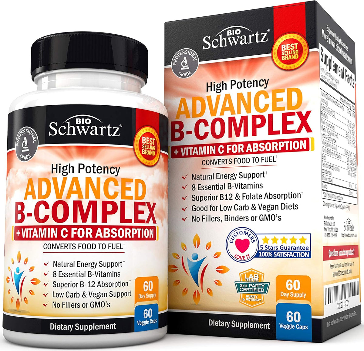 Vitamin B Complex with Vitamin C for Maximum Absorption, 60 Capsules