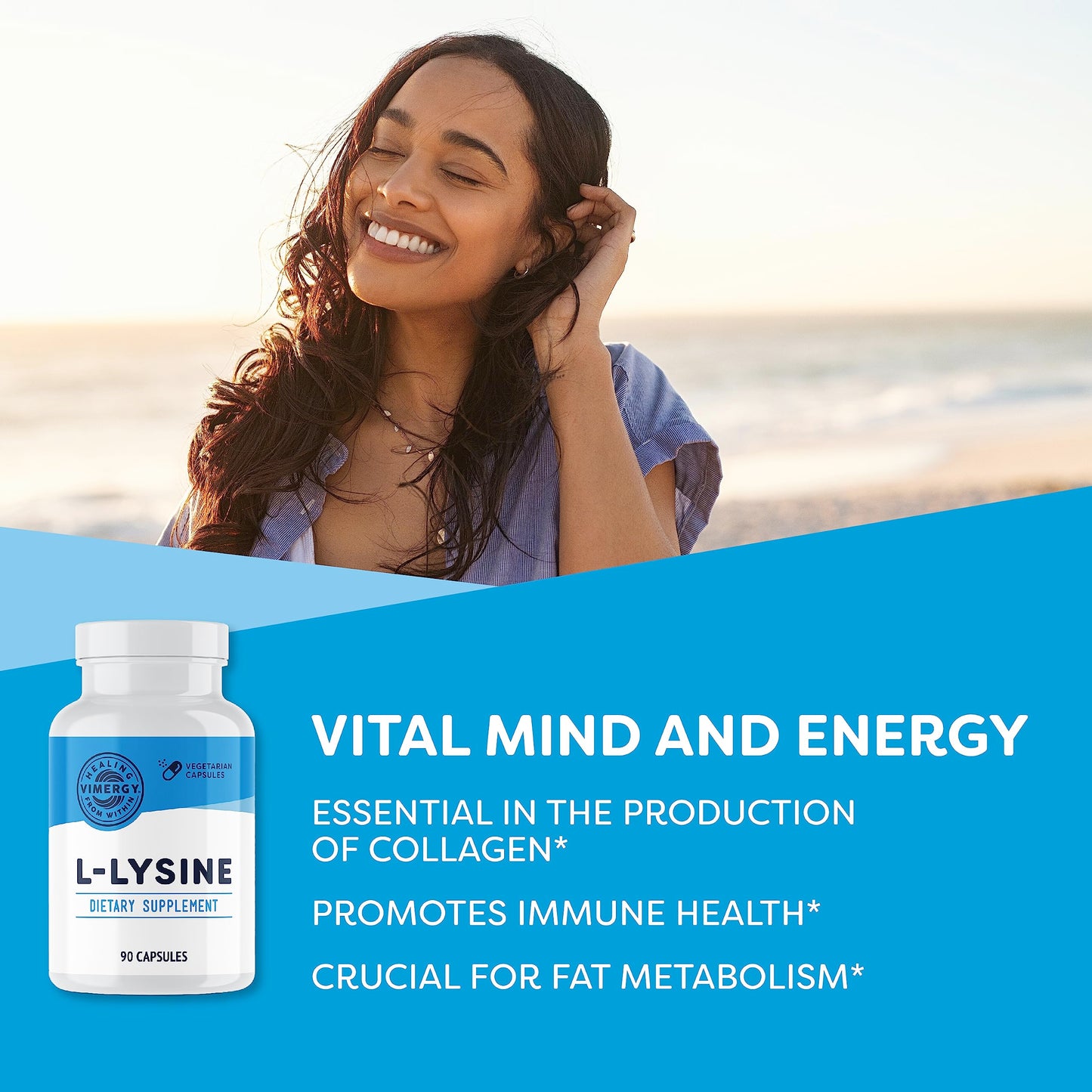 Vimergy L-Lysine – Promotes Healthy Skin, Hair & Nails* – Supports Healthy Metabolism* – Vegan, Non-GMO & Gluten-Free – 270 Capsules