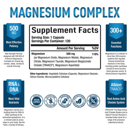 Magnesium Complex Supplement - Magnesium Citrate, Malate, Taurate, Oxide
