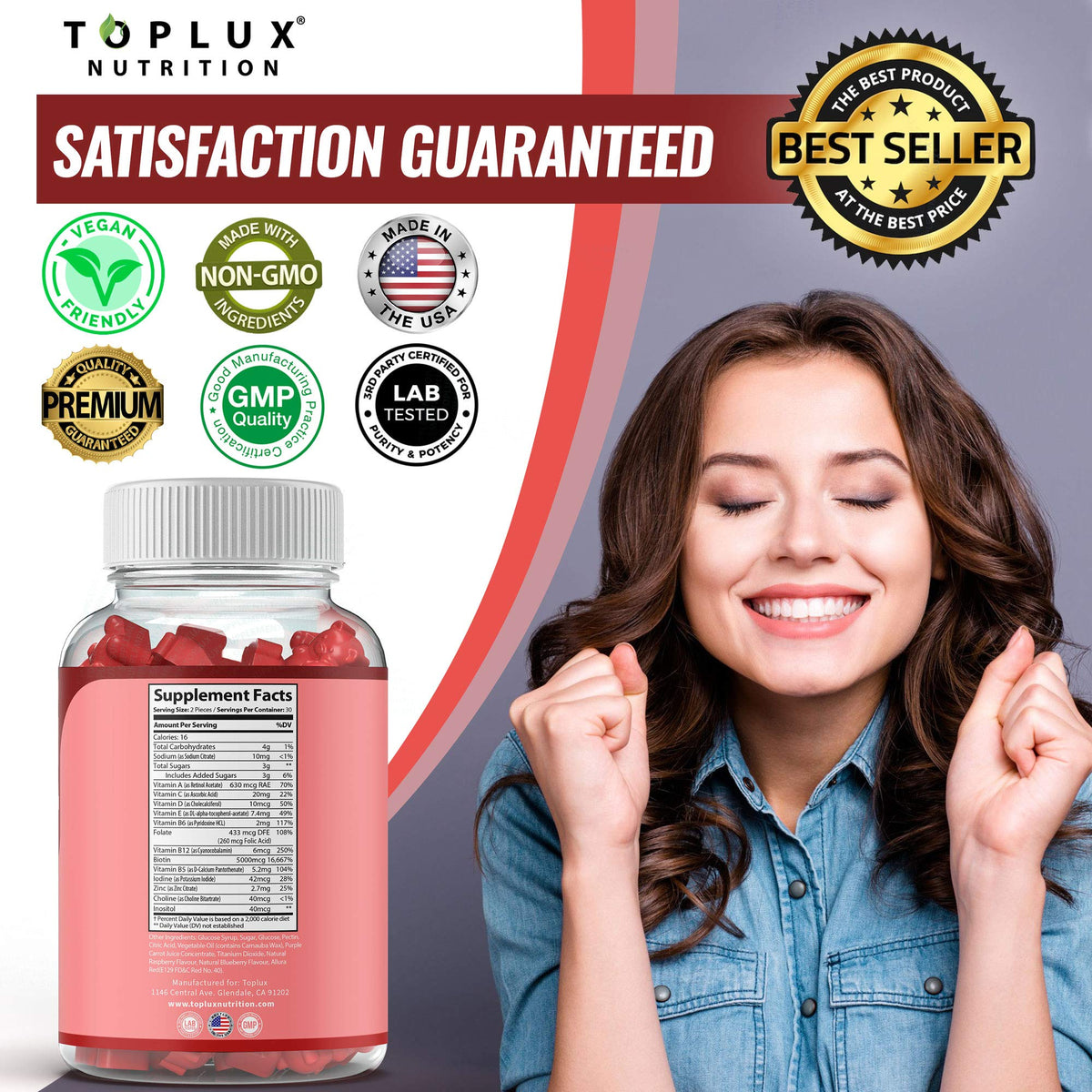 Hair Vitamins Gummies Supplement – Faster Hair Growth Gummy 5000mcg Biotin, Folic Acid