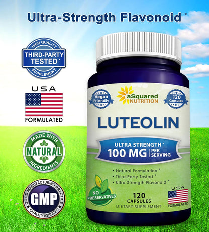 Luteolin 100mg - 120 Capsules - Luteolin Supplement & Powder Complex Pills Commonly Taken with Quercetin - Supports Brain & Memory Health