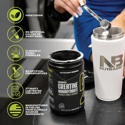 NutraBio Pure Micronized Creatine Monohydrate Powder Supplement, Unflavored, (300 g) - Supports Bulk Muscle Energy, Recovery, and Strength - HPLC Tested Creatine Powder Supplement for Men and Women