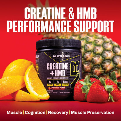 NutraBio Creatine + HMB- Creatine Monohydrate with HMB Powder for Muscle Growth, Increased Strength- 30 Servings (Unflavored)
