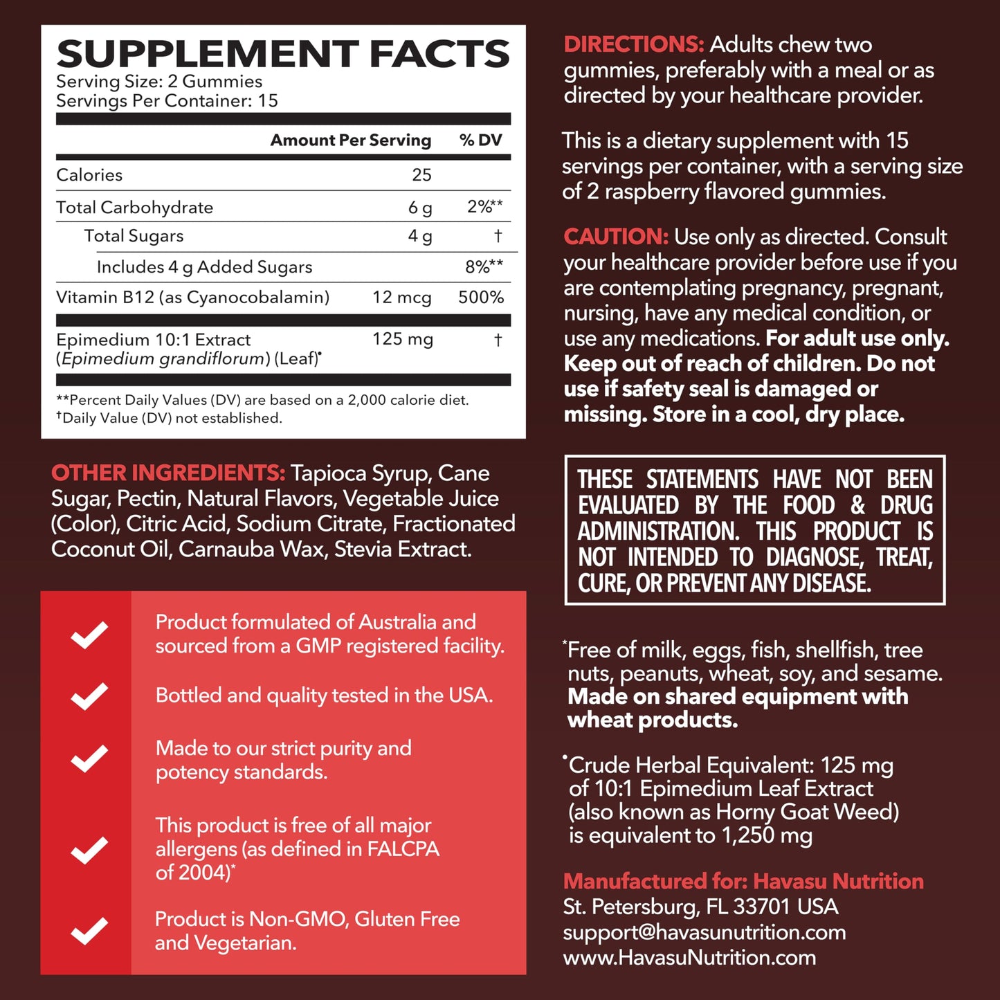Horny Goat Weed Gummies with Vitamin B12, Raspberry Flavor, 30 Servings | Vegan, Non-GMO Horny Goat Weed Gummies to Support Drive, Vitality and Performance for Men, 60 Count, 1-Month Supply
