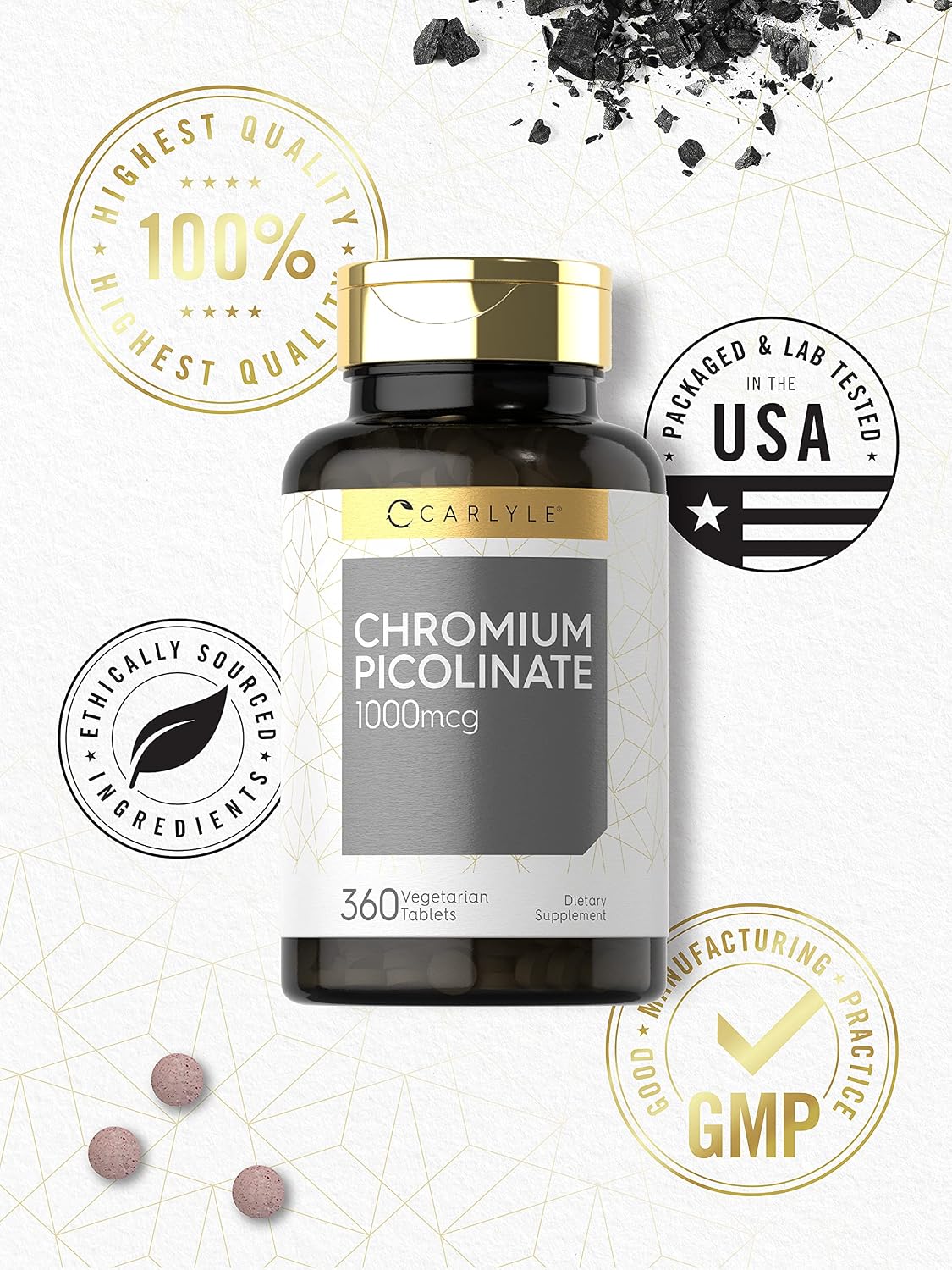 Carlyle Chromium Picolinate Supplement | 1000mcg | 360 Tablets | Vegetarian, Non-GMO, Gluten Free Formula