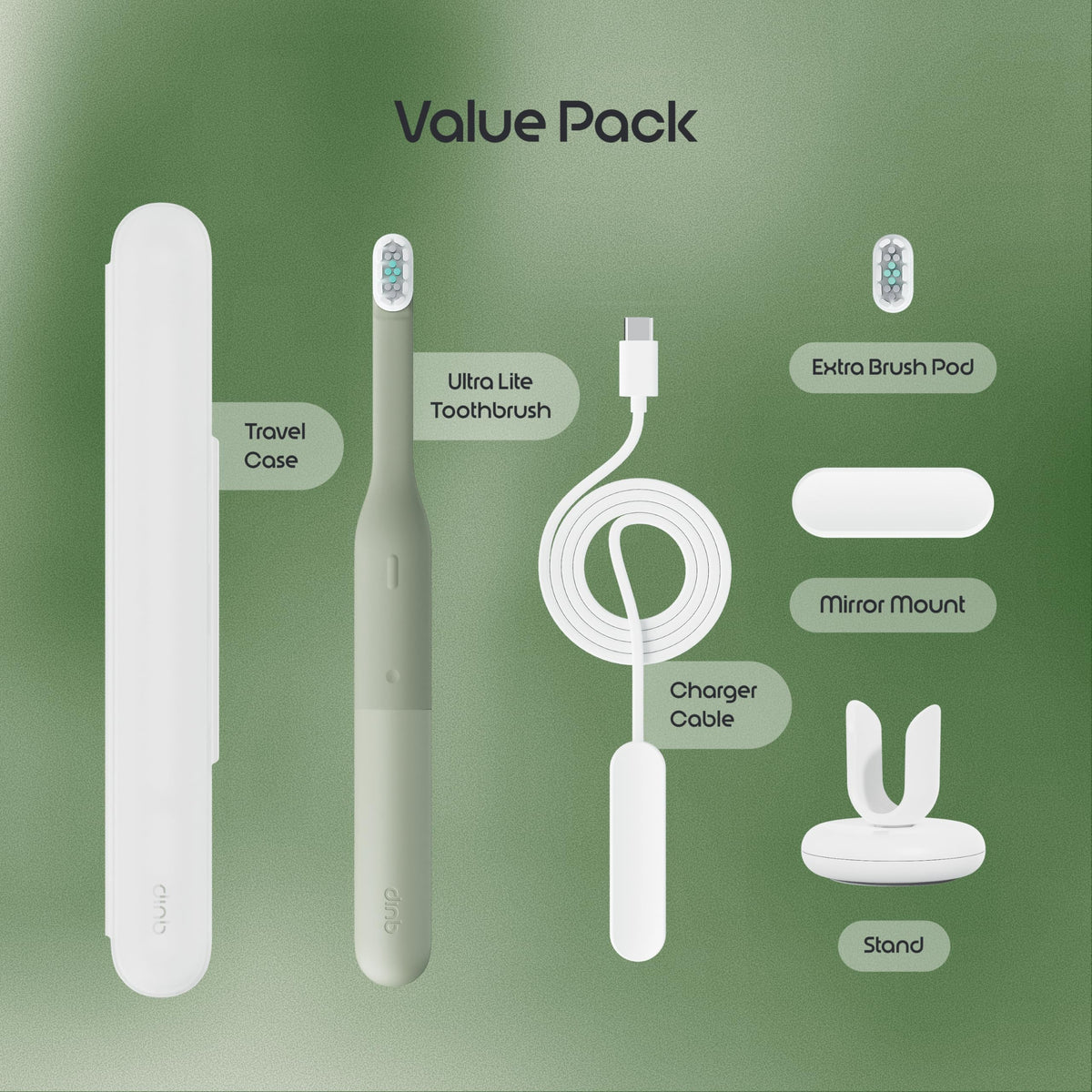 Quip Ultra Lite Sonic Electric Toothbrush, 3 Modes, Mirror Mount, Ash